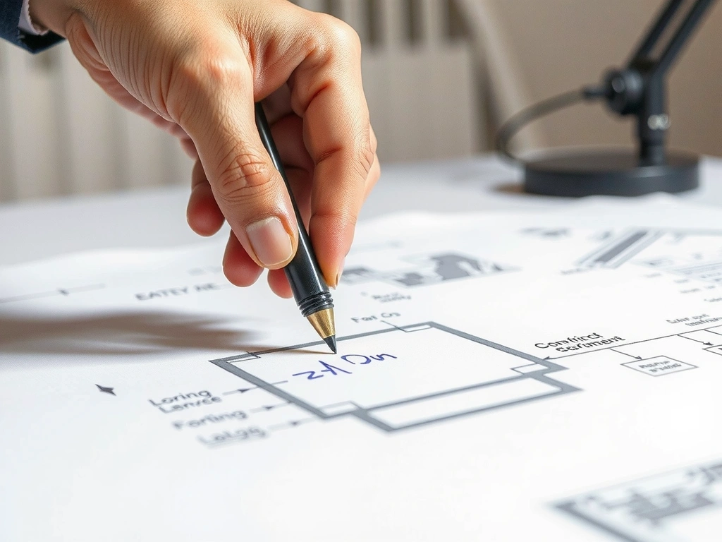 Signature sur un plan technique, symbolisant l'engagement et la rigueur